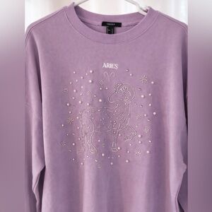 Forever 21 Aries Zodiac Beaded Sweatshirt Purple XL
